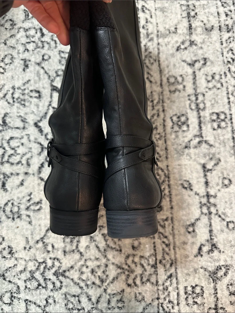Life Stride Black Riding Boots with Ankle Strap and silver tone trim